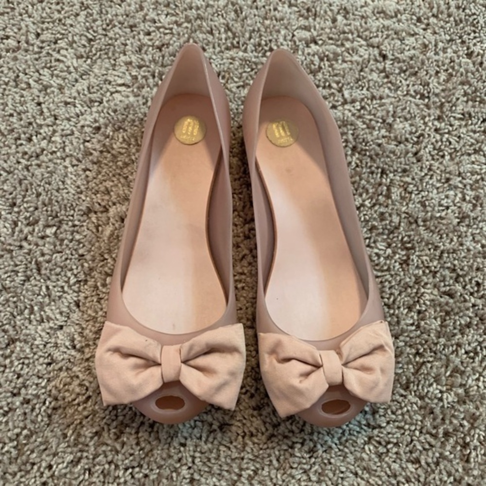 Melissa Ballet Balerinas Flats With Bow Blush Pink Size 8 Size 39